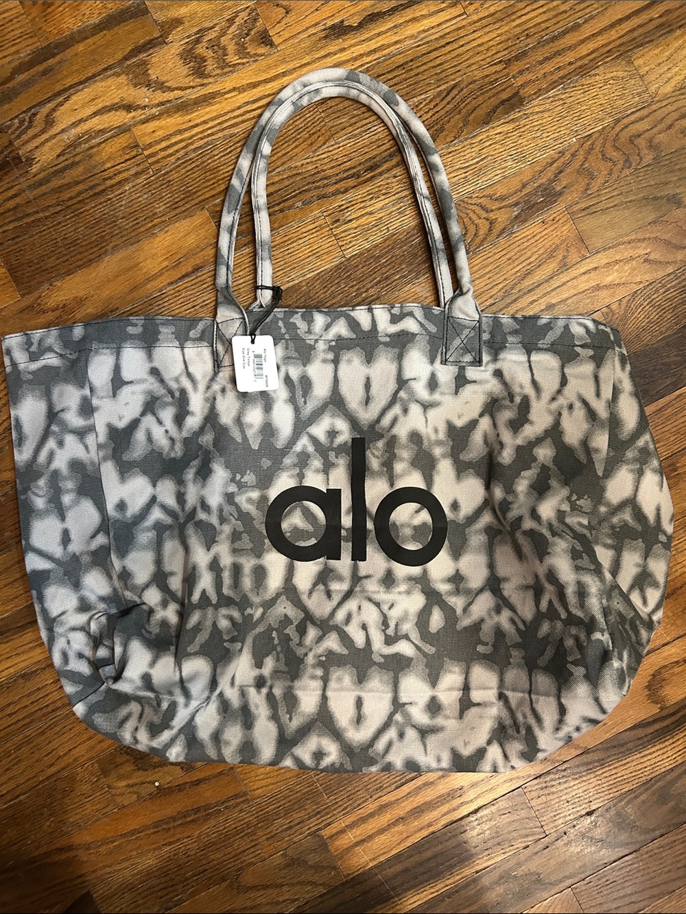 ALO Yoga Gray and White Tie-Dye Canvas Tote